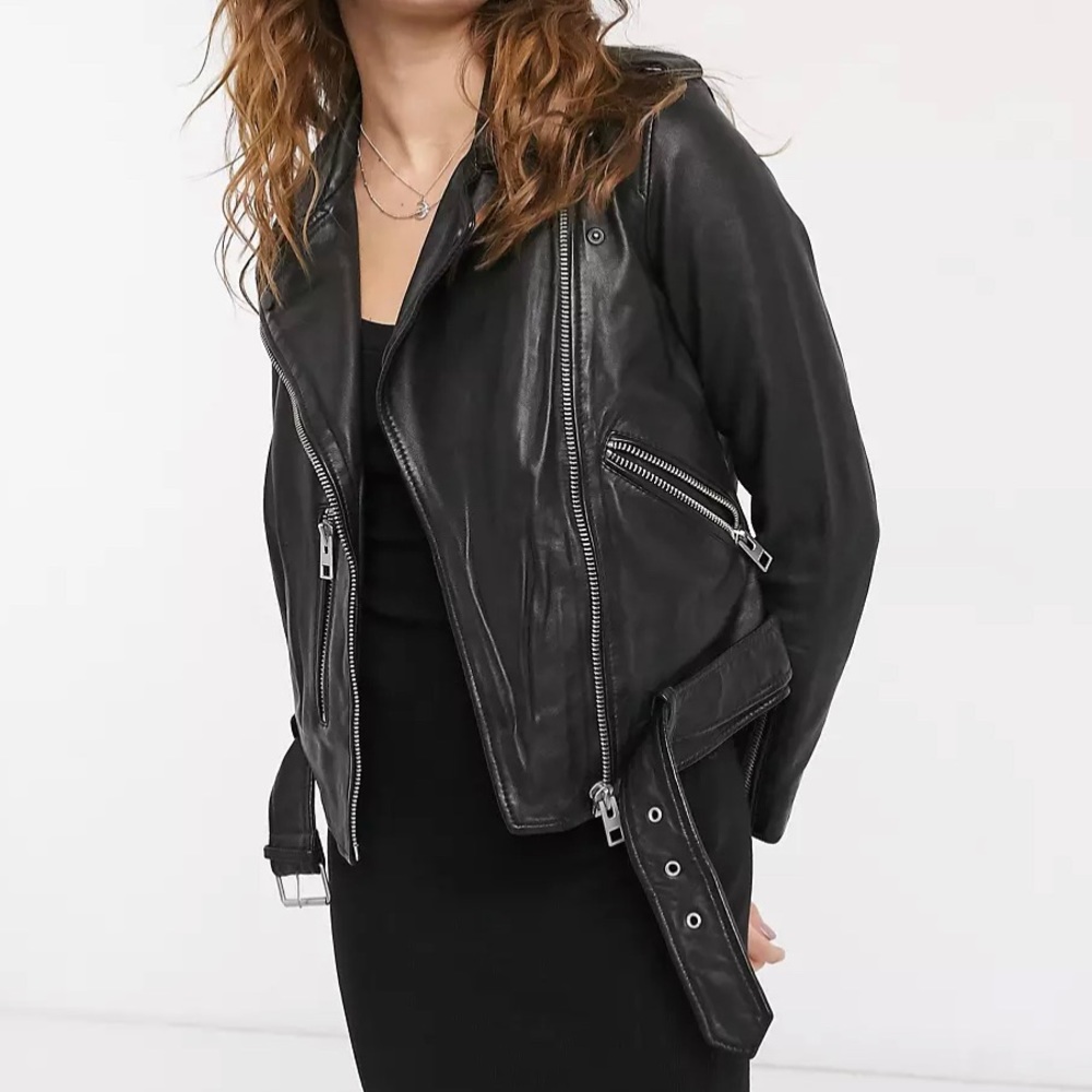 AllSaints Balfern Leather Biker Jacket Black US 10, UK 14